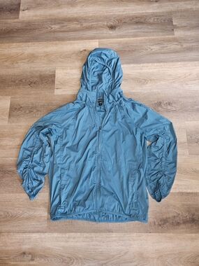 Athleta Teal Blue Lightweight Hooded Windbreaker Jacket Packable Size S
